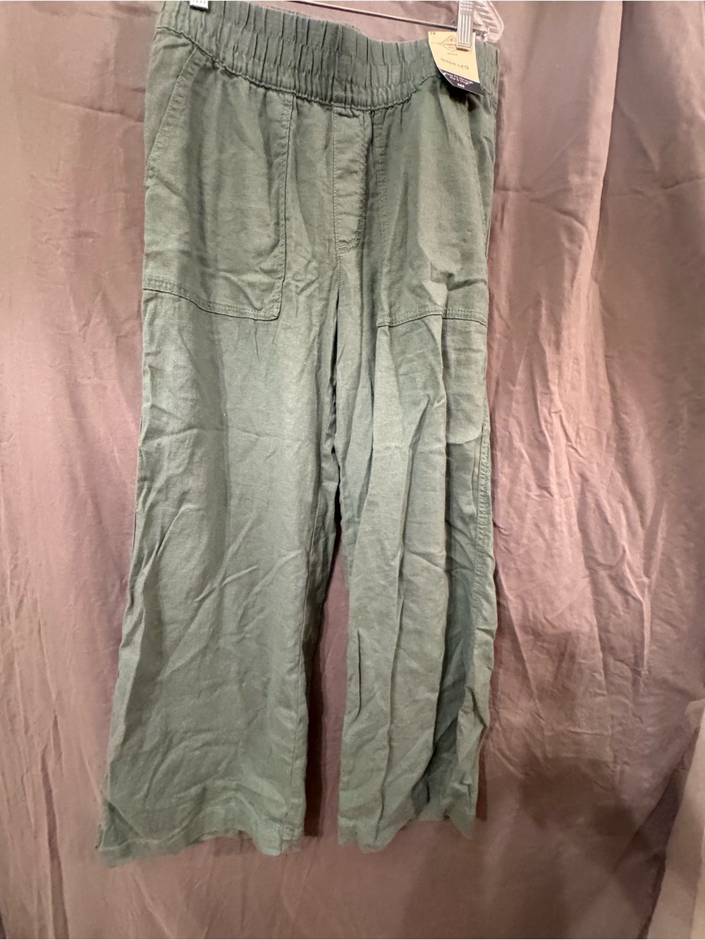 St. John's Bay Wide Leg Linen Blend Pants Green Petite Medium